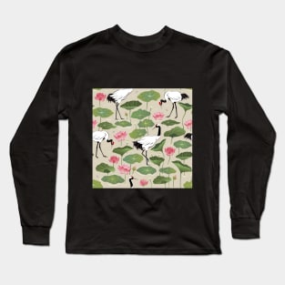 Japanese cranes and lotus flowers Long Sleeve T-Shirt